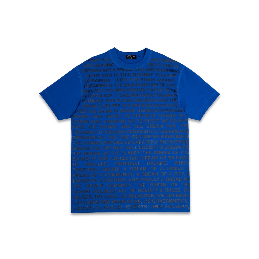 Áo thun 'GOLDIE FICTION' 100% cotton 2 chiều màu xanh nước biển