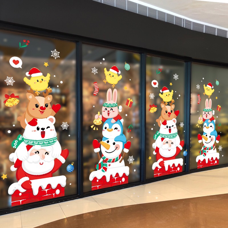 Decal dán tường Noel Hít Tĩnh Điện không Dơ Kính - Thỏ và nai đón chào giáng sinh cùng các bạn