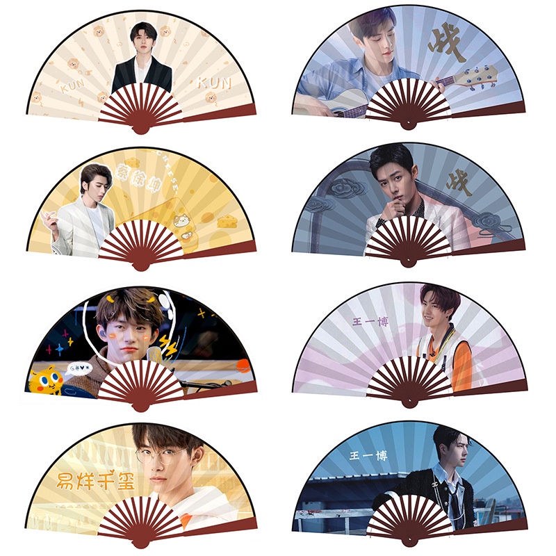 Hàng Có Sẵn Quạt Gấp Bằng Tre Lụa 10 Inch Xiao Zhan Wang Yibo Yiyang Qianxi Cai Xiukun