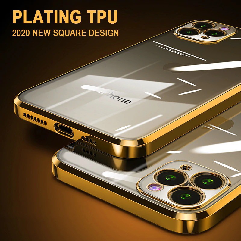 Ốp iPhone 12 VUÔNG VÀNG GOLD 11 PRO MAX XS MAX 7 PLUS - ỐP IPHONE VIỀN VUÔNG ỐP TRONG SUỐT VIỀN VUÔNG LIKGUS