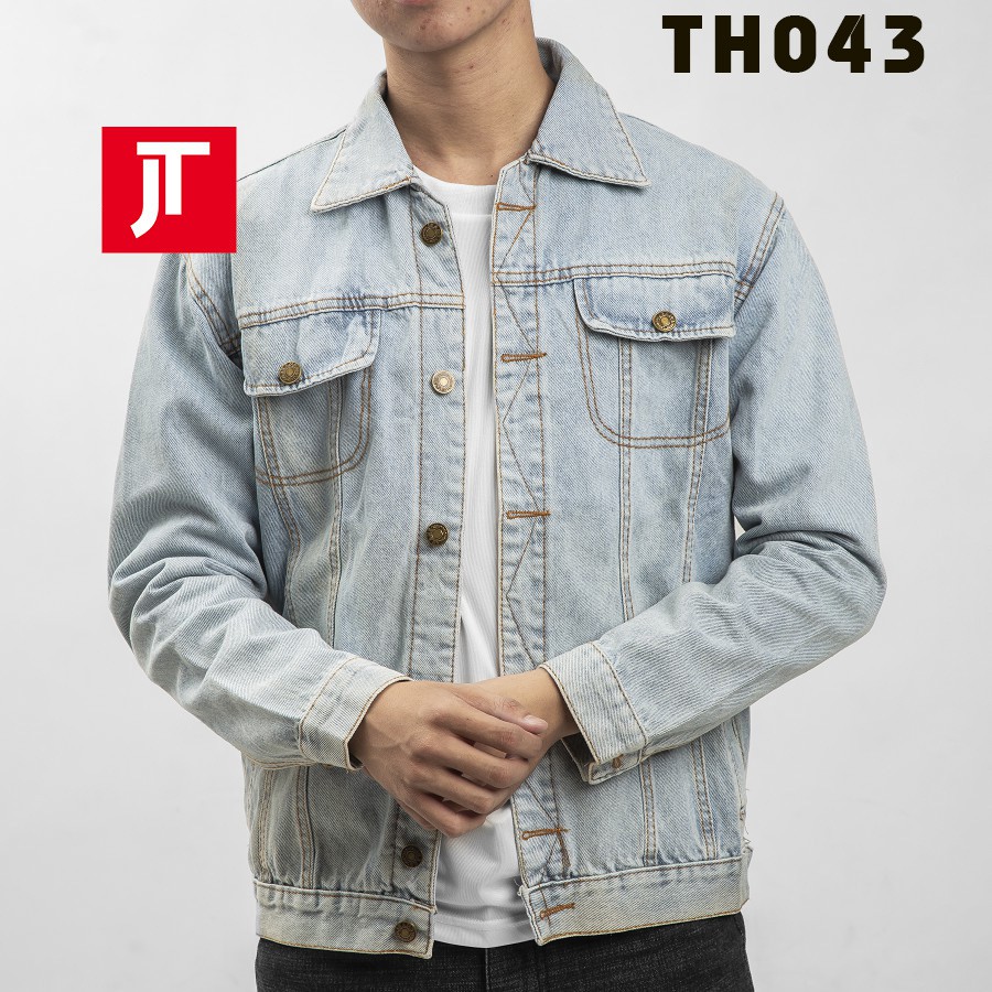 Áo khoác jean nam xanh TH043 túi tròn, áo bò nam form rộng thiết kế phù hợp mọi lứa tuổi