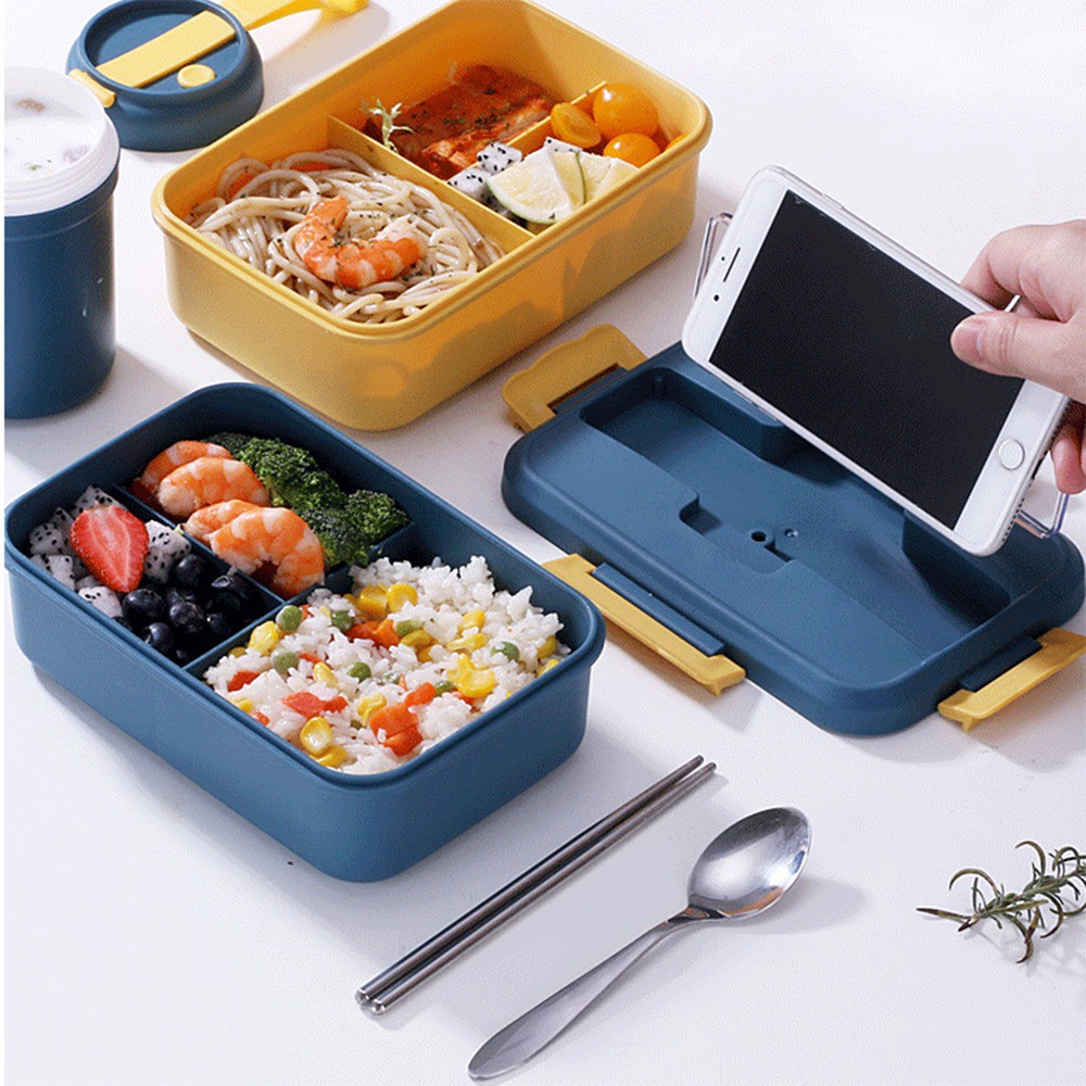 Hộp Cơm Trưa Văn Phòng 3 NGĂN K6 Loại 1 - Nhựa PP Cao Cấp - Kèm Đũa Thìa - Sử Dụng Lò Vi Sóng