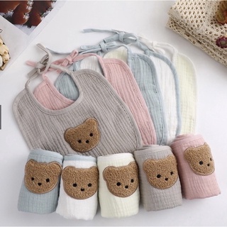 Yếm ăn yếm buộc dây Cotton Organic hình gấu