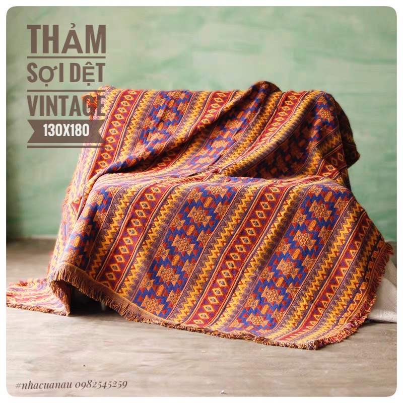 THẢM SỢI DỆT PHONG CÁCH VINTAGE đa năng trải sàn và trang trí nhà cửa, làm ga giường, đi picnic