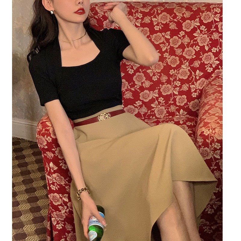 [HOTTREND] Áo Len Mỏng Cổ Vuông Đơn Giản Đi học Đi Chơi Dễ Mặc Dễ Phối_Ôm Dáng Cực Quyến Rũ