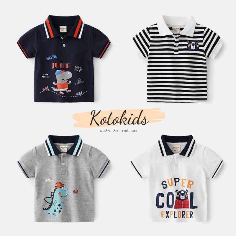 Áo Polo WELLKIDS bé trai, áo có cổ cho bé chất cotton in hình ngộ nghĩnh (1311)