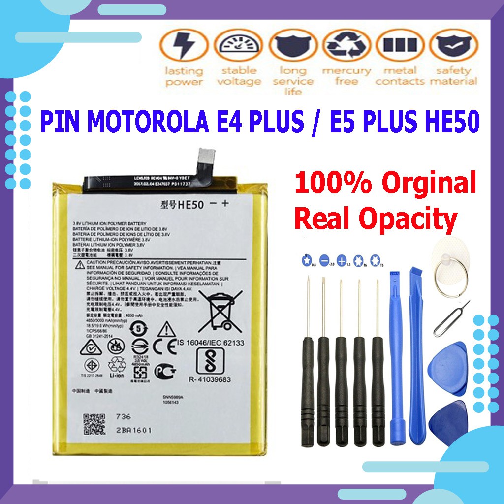 Pin Motorola E4 Plus / E5 Plus HE50 XT1770 🎁 Tặng kèm seal (keo) dán pin + Bộ tháo mở 🎁 dung lượng 5000mah