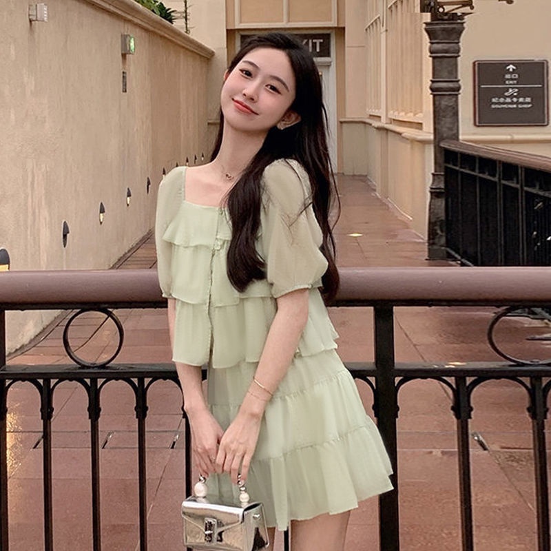 Bộ Áo Voan + Chân Váy Ngắn Xinh Xắn Theo Phong Cách Hàn Quốc
