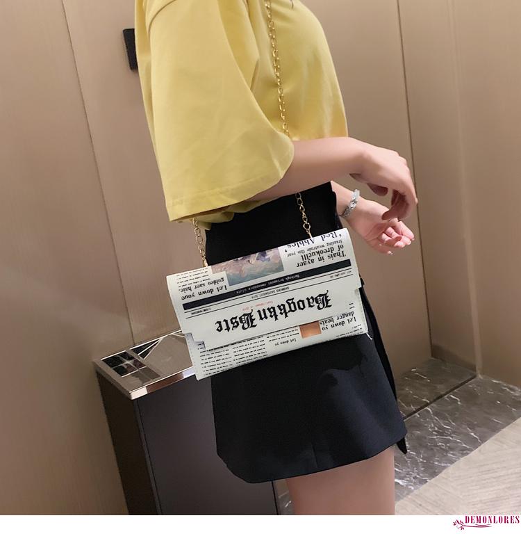 Túi Xách Da In Họa Tiết Tờ Báo Sáng Tạo Cho Nữ