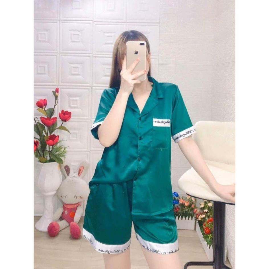 Bộ Lụa Pijama Chữ Ký Tay Cộc Quần Đùi-Chất Đẹp-Hàng Thiết Kế
