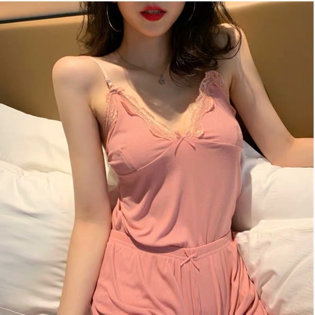 [Nhiều màu] Bộ ngủ cotton tăm lạnh Tôn dáng Rất đẹp , Đồ ngủ mát mẻ hai dây sexy