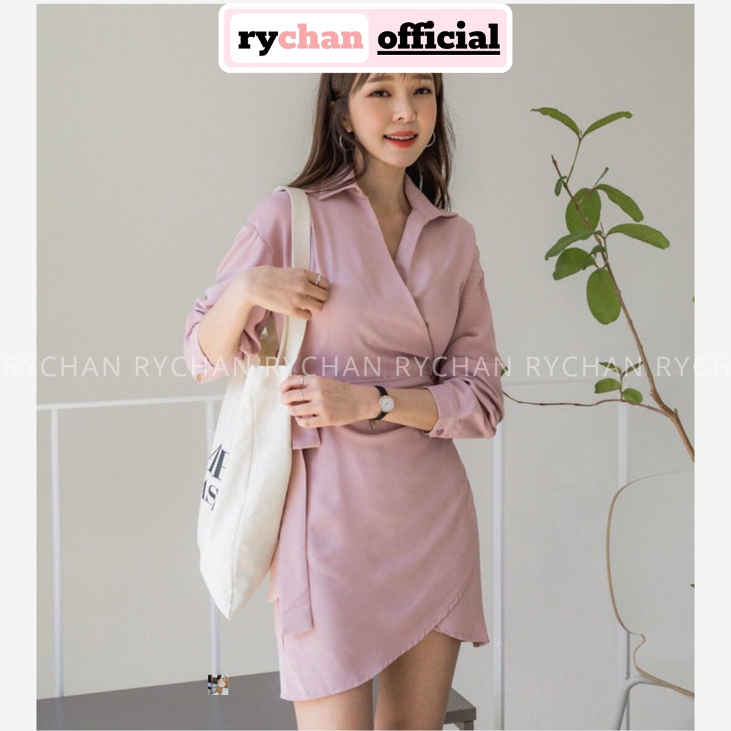 [ẢNH THẬT CUỐI] DX114 - Đầm Xòe Hồng Đắp Chéo Cổ Bẻ