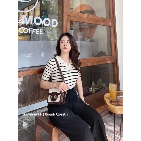 Áo len polo cổ V kẻ ngang 20 Clothes (y ảnh)