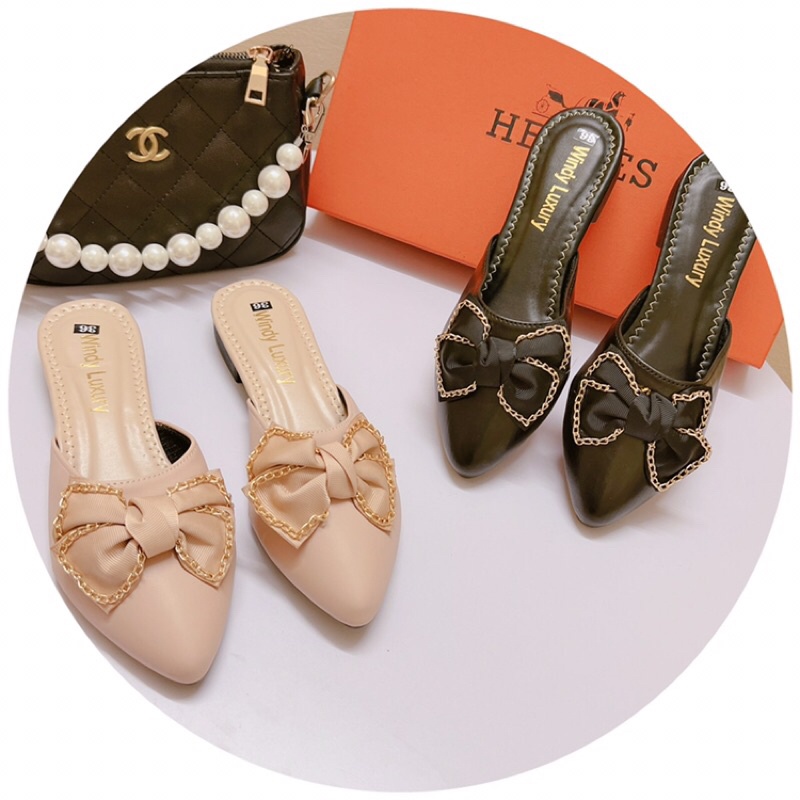 Dép sục bệt mũi nhọn nơ xích xinh xỉu