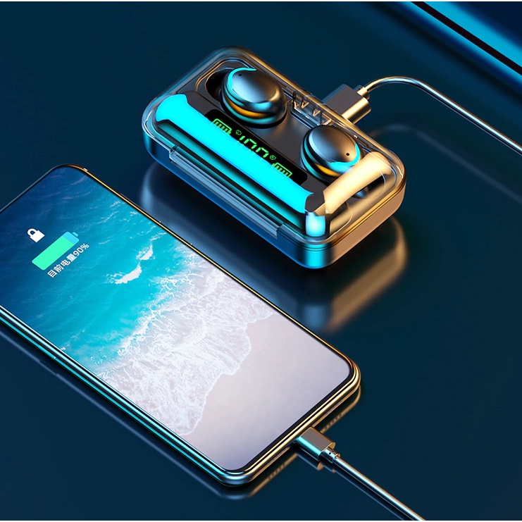 Tai Nghe F9 Pro Bluetooth 5.0 Không Dây Cảm Biến Vân Tay , Kiêm Sạc Dự Phòng Cao Cấp Nhiều Màu. Amoi F9Bảo Hành 12 Tháng