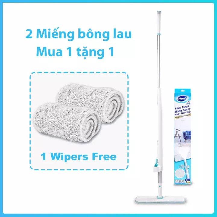 Combo 3 bông lau + 1 cây lau nhà tự vắt phun sương MyJae Đài Loan thông minh lau sạch nhanh khô