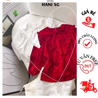 Sơ Mi Babydoll Bèo lớn Tay lỡ Siêu Cute chất kate hàn