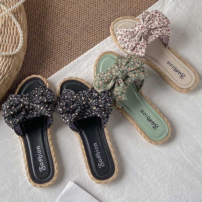 CHZK Dép đi biển Đế Bằng Đính Nơ Thời Trang Mùa Hè Cho Nữ giày sandal nữ dép nữ thời trang