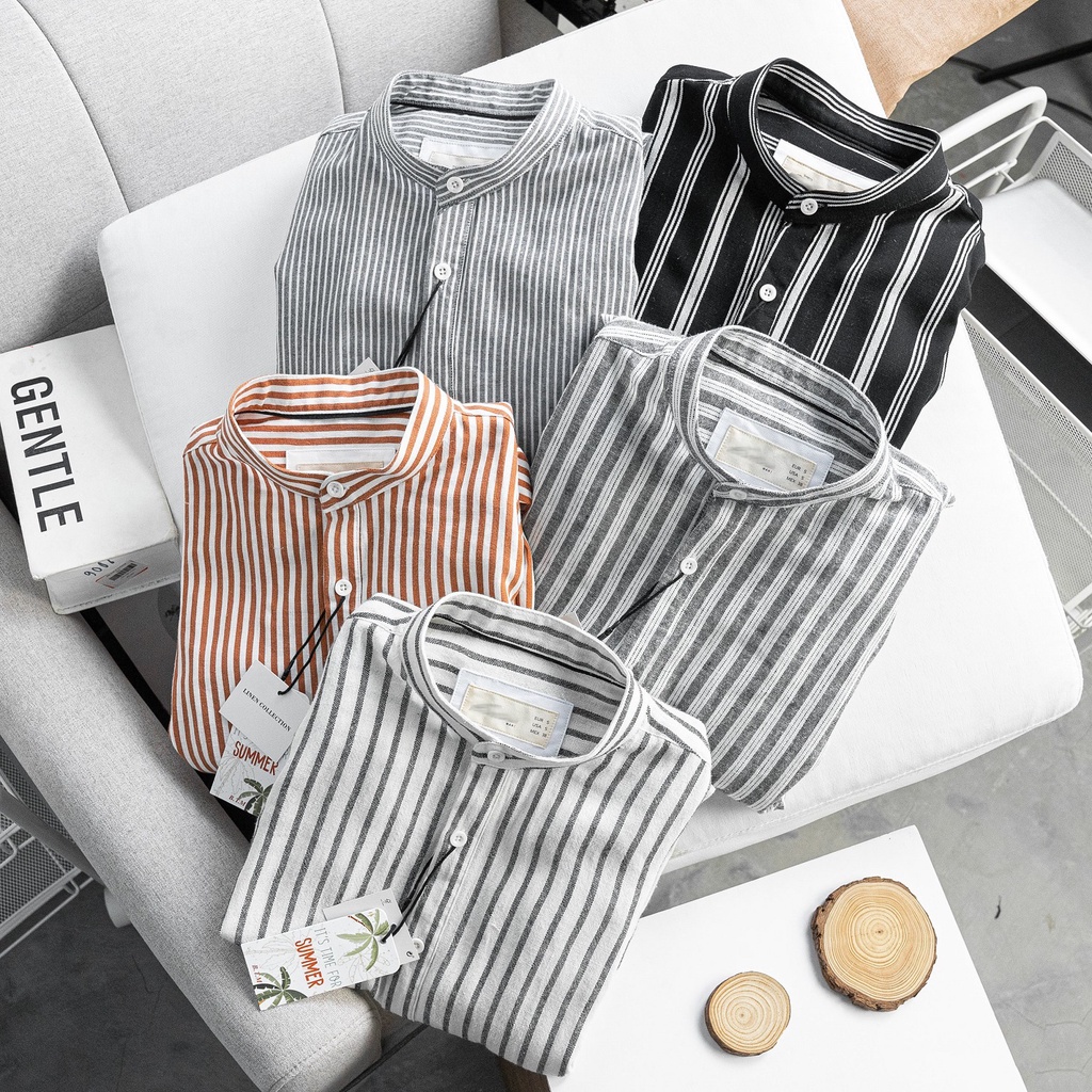 Áo sơ mi linen cổ trụ BTN 0707, phong cách Hàn Quốc, chất đũi xuất khẩu mềm mịn mát