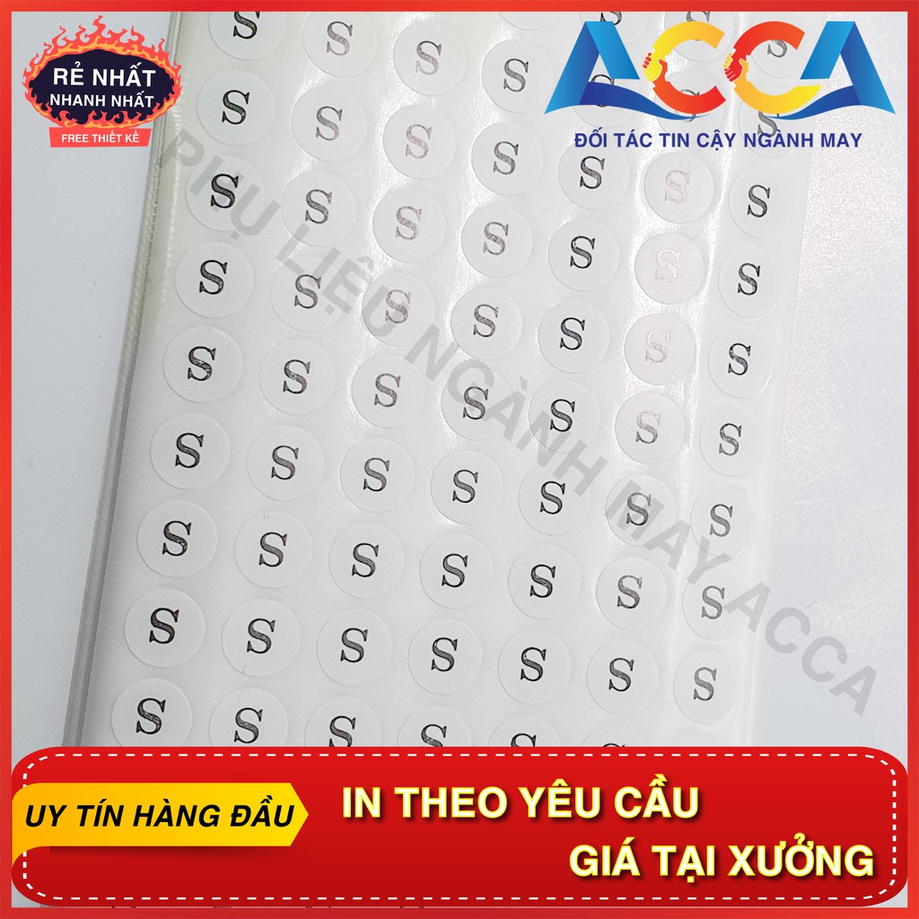 Size dán quần áo, decal size sticker chữ, chất liệu giấy decal, 140 tem/tờ