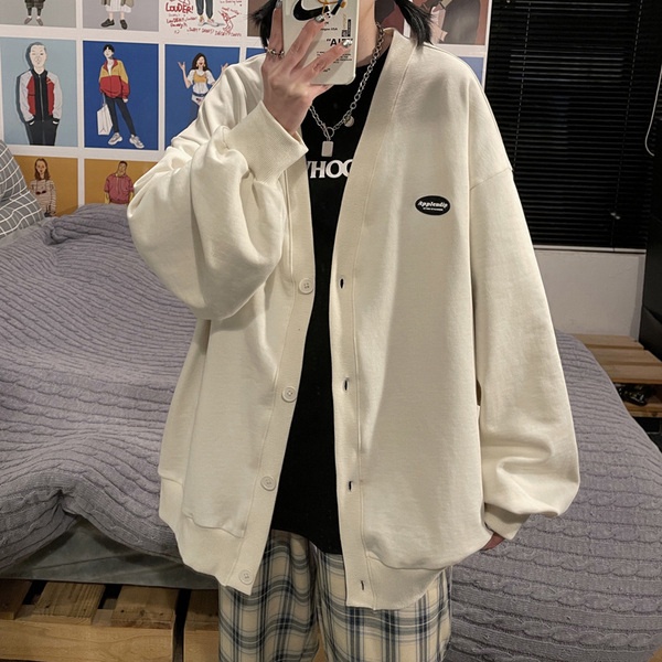 Áo khoác cardigan tay dài cổ chữ V dáng rộng vải mỏng phong cách Hàn Quốc dành cho bạn nữ