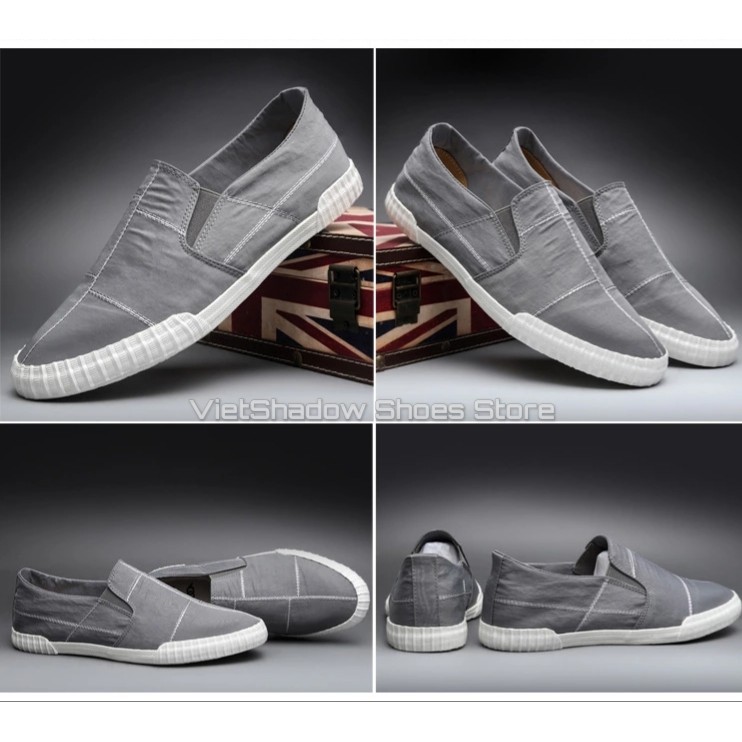 Slip on nam - Giày lười vải nam cao cấp BAODA - Vải polyester 4 màu đen full, đen trắng, xám và khaki - Mã 9070