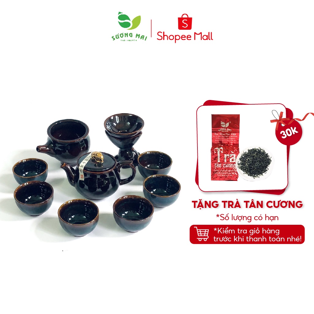 Bộ Ấm Chén Thưởng Trà Xanh Ngọc 9 Món Cao Cấp SƯƠNG MAI Thiết Kế Tinh Xảo, Trang Nhã - SM00033