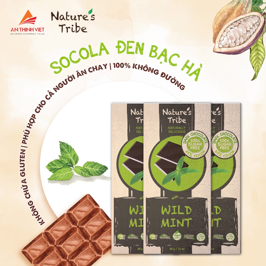 Socola Đen Không Đường Nature's Tribe No Sugar Eat Clean Vegan