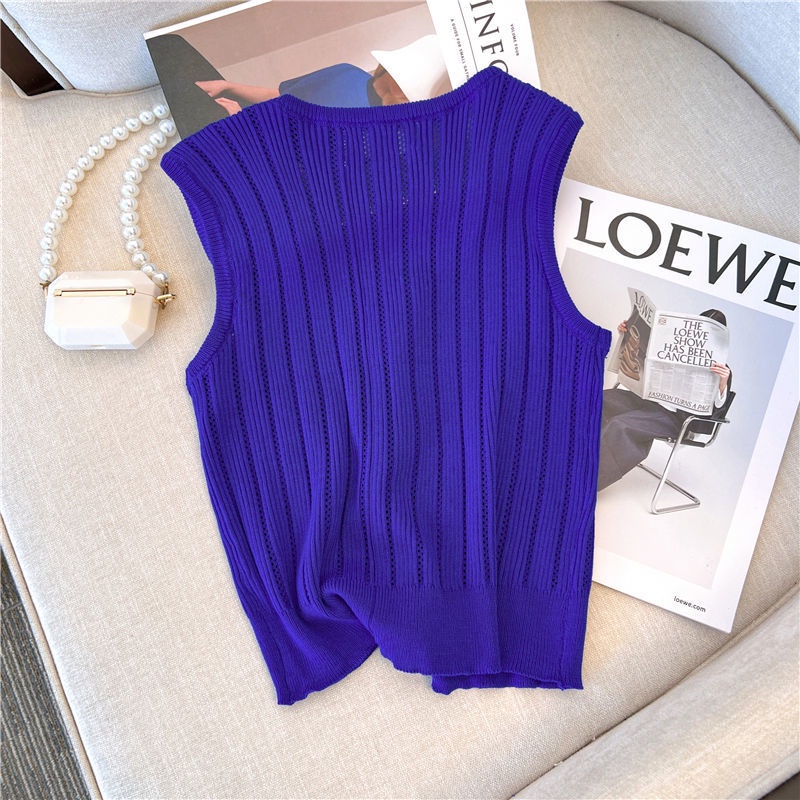 Áo Dệt Kim Không Tay Dáng Ngắn Phong Cách Thời Trang Retro Mùa Hè Mới Dành Cho Nữ