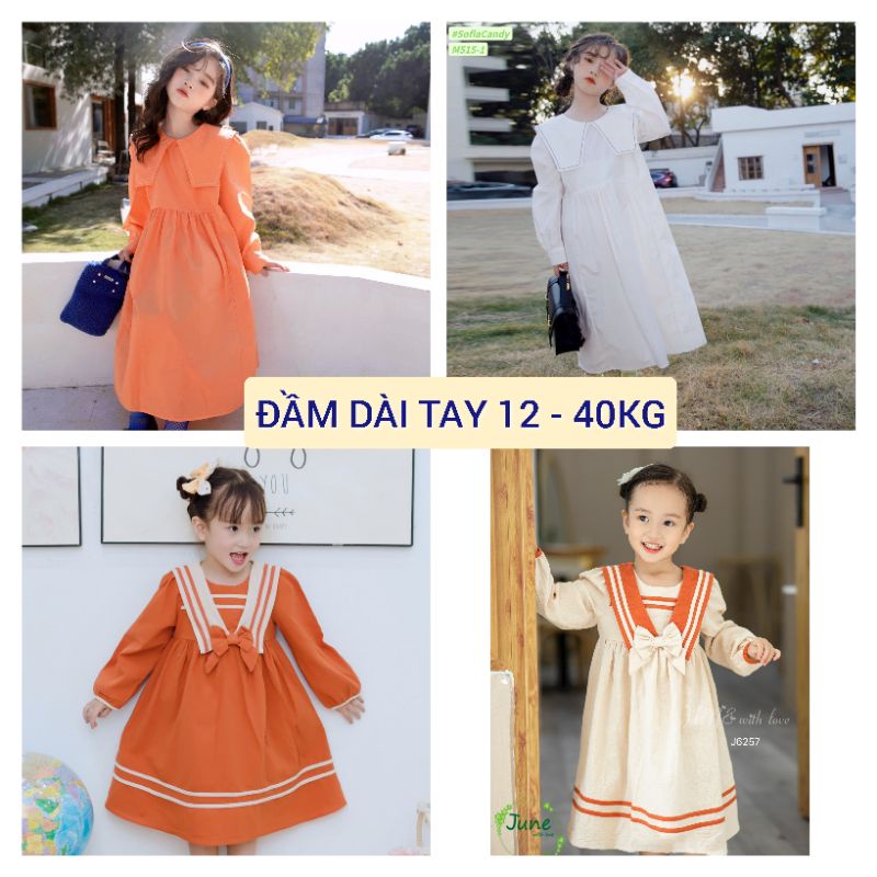 ĐẦM VÁY BÉ GÁI DÀI TAY VẢI MỀM NHẬP MUA 2 TẶNG 1 CHIP BÉ GÁI HAIVANCO 12 đến 40 kg mềm mại THOÁNG MÁT đi học đi chơi đẹp