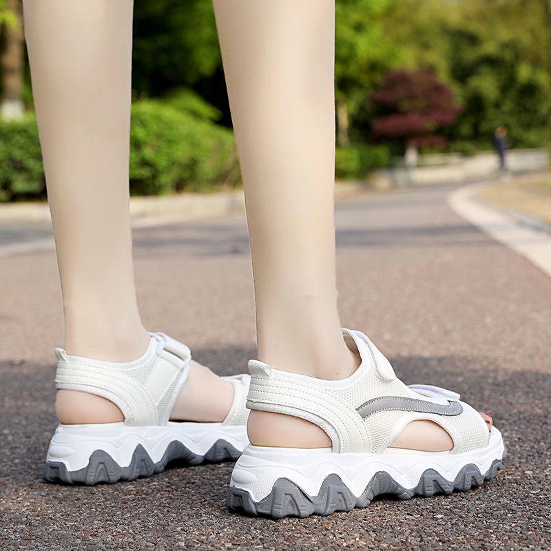 Dép quai hậu nữ giá rẻ Dép da nữ Giày Sandal Thể Thao Đế Bánh Mì Phong Cách Hàn Quốc Màu Sắc Tương Phản Thời Trang Mùa Hè