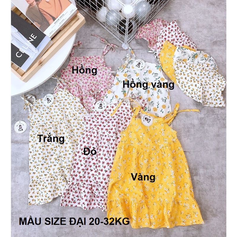 Váy bé gái 2 dây hoa nhí kèm mũ đội đầu XHN944