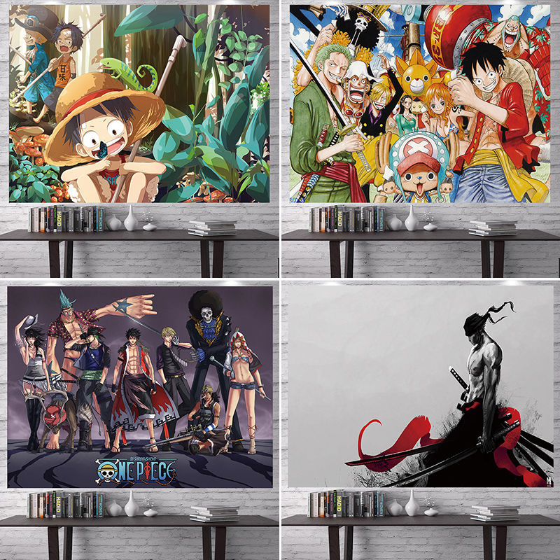 Phông nền vải kiêm thảm treo tường trang trí phòng ngủ in hình hoạt hình One Piece Luffy 150*130cm