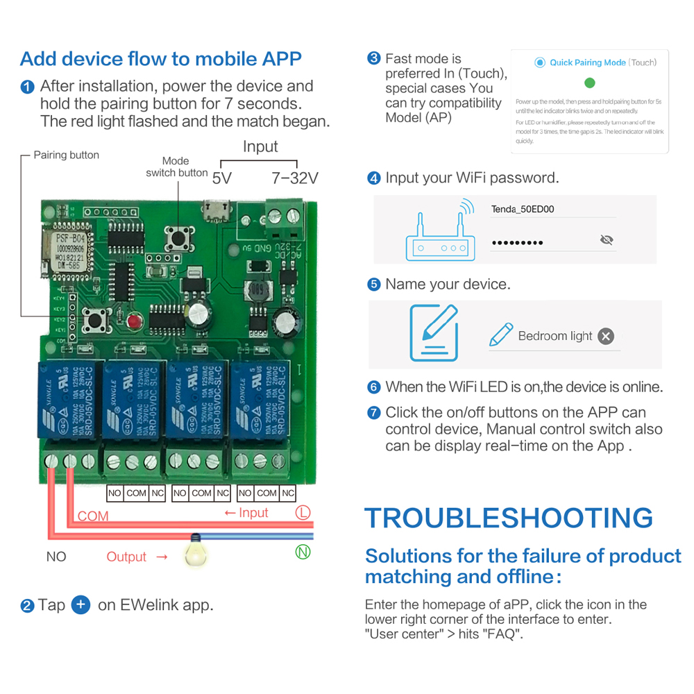 Ewelink Rơ Le Công Tắc Điều Khiển Từ Xa 10a Dc 5v 4ch 4 Kênh Cho Android Ios 4 Way Module