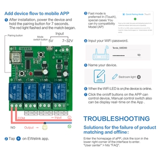 New DC 5V 7-32V 4 Channel WiFi Wireless Relay Delay Switch Control Module with APP Ewelink