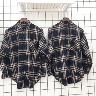 Áo sơ mi oversize caro một túi