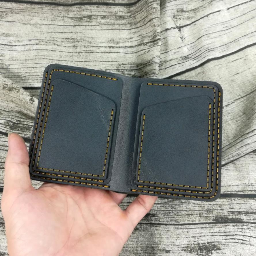 [Real Leather] Bóp nam, ví nam đứng mini da bò màu xám Hàng Tốt handmade - Zachi VN02G24 Xịn