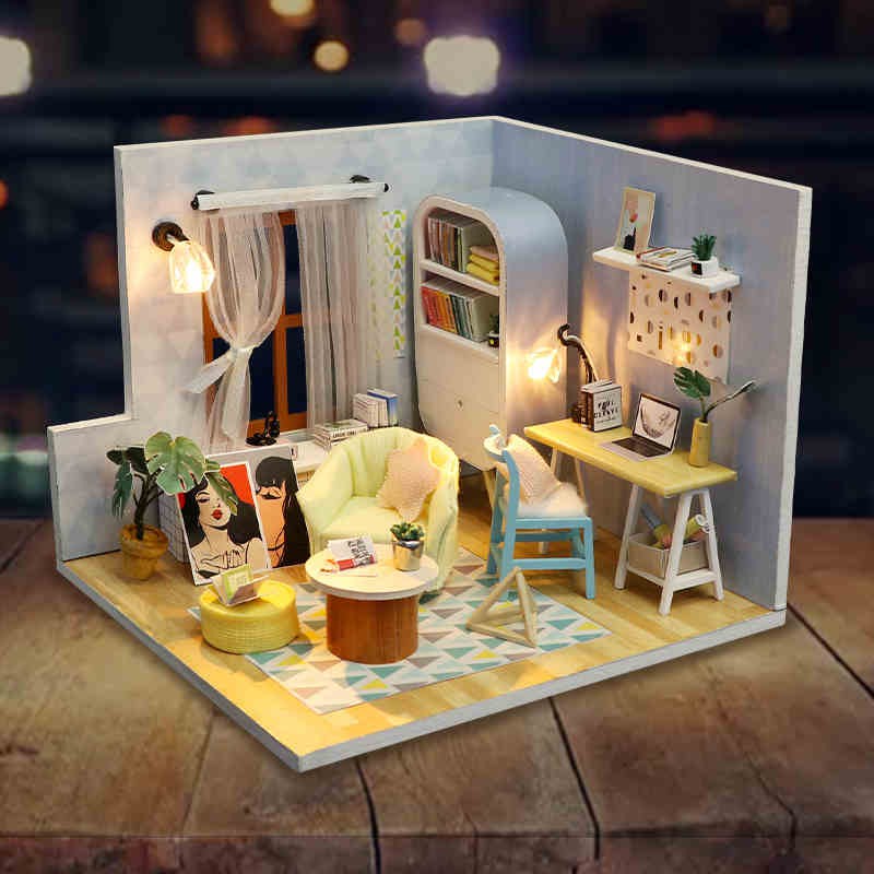 Mô hình nhà DIY Doll House Nhà gỗ Ding Dong Nest Kèm Mica chống bụi, Bộ dụng cụ và Keo dán