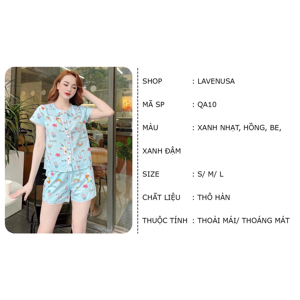 Đồ ngủ nữ Pyjama ngắn tay mùa hè thoáng mát siêu thấm hút LAVENUSA QA10