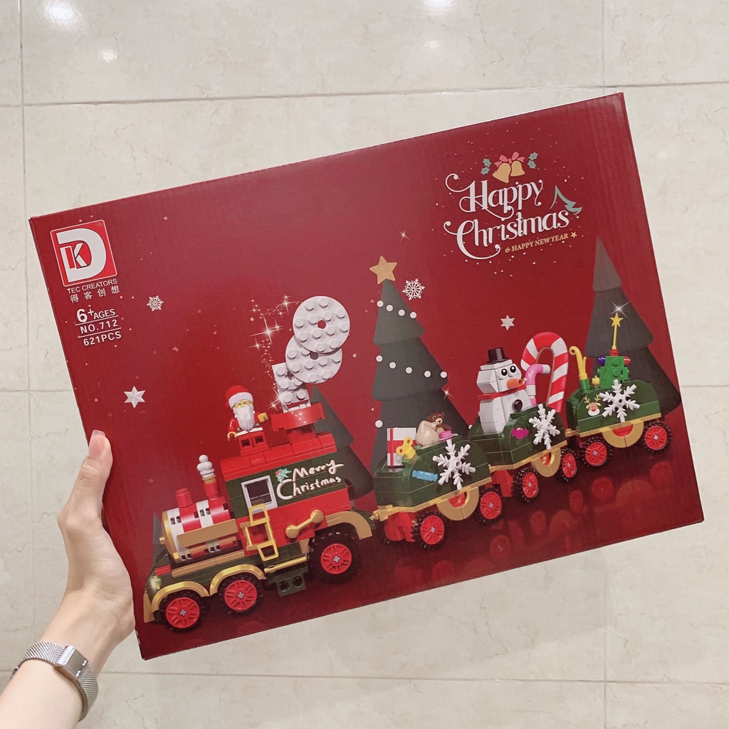 Đồ chơi lắp ráp đoàn tàu dây cót noel DK712 dịp Giáng sinh mới nhất