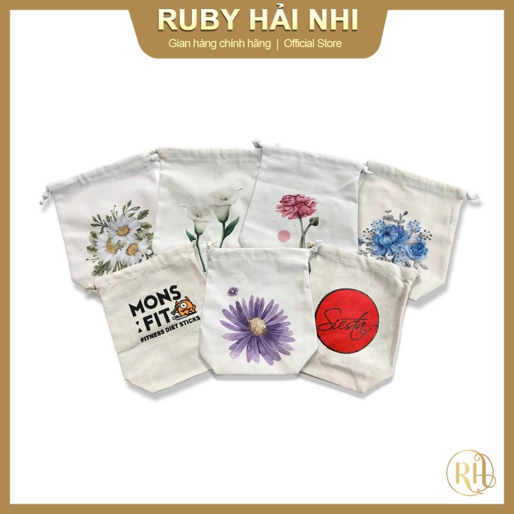 TÚI RÚT VẢI CANVAS TRẮNG HÀN QUỐC IN HỌA TIẾT - ECO BAG NHỎ