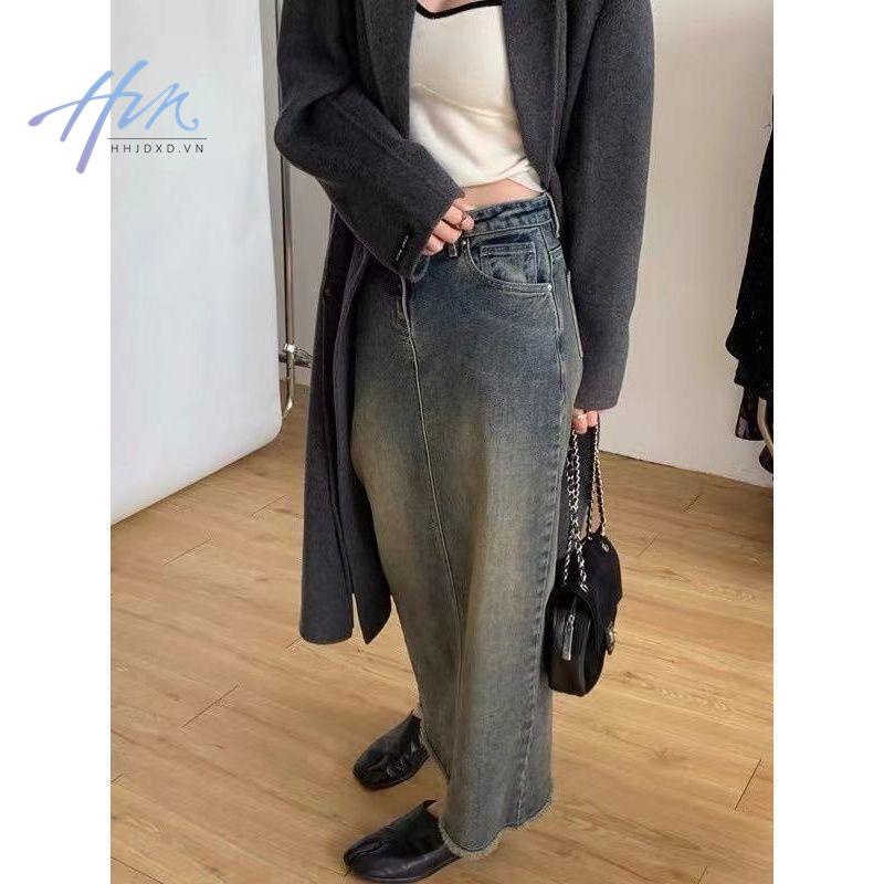 Chân Váy Denim Dài Xẻ Tà Phong Cách Hàn Quốc Dành Cho Nữ