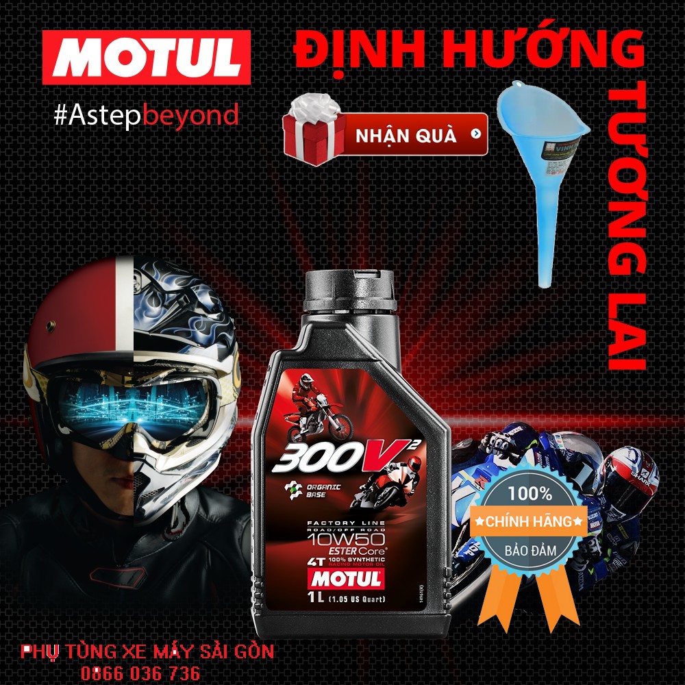 Nhớt MOTUL 300V2 FACTORY LINE 10W50 – Tặng phễu thay nhớt