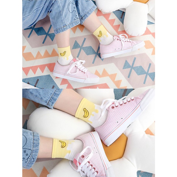 Set 5 đôi tất cổ cao Bivota vớ nữ họa tiết đồ ăn cực xinh xắn T18