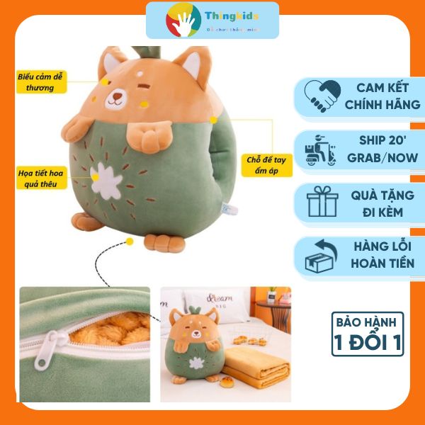 Thú nhồi bông kèm chăn 3 trong 1 - Bộ chăn gối văn phòng đa năng - Thingkids