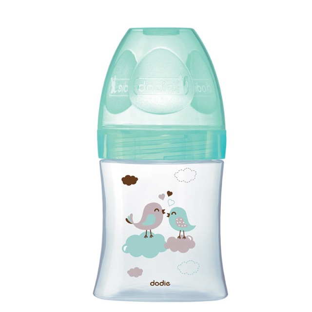 Bình sữa tam giác Dodie đa tốc độ 150ml thủy tinh hình chim màu xanh lá