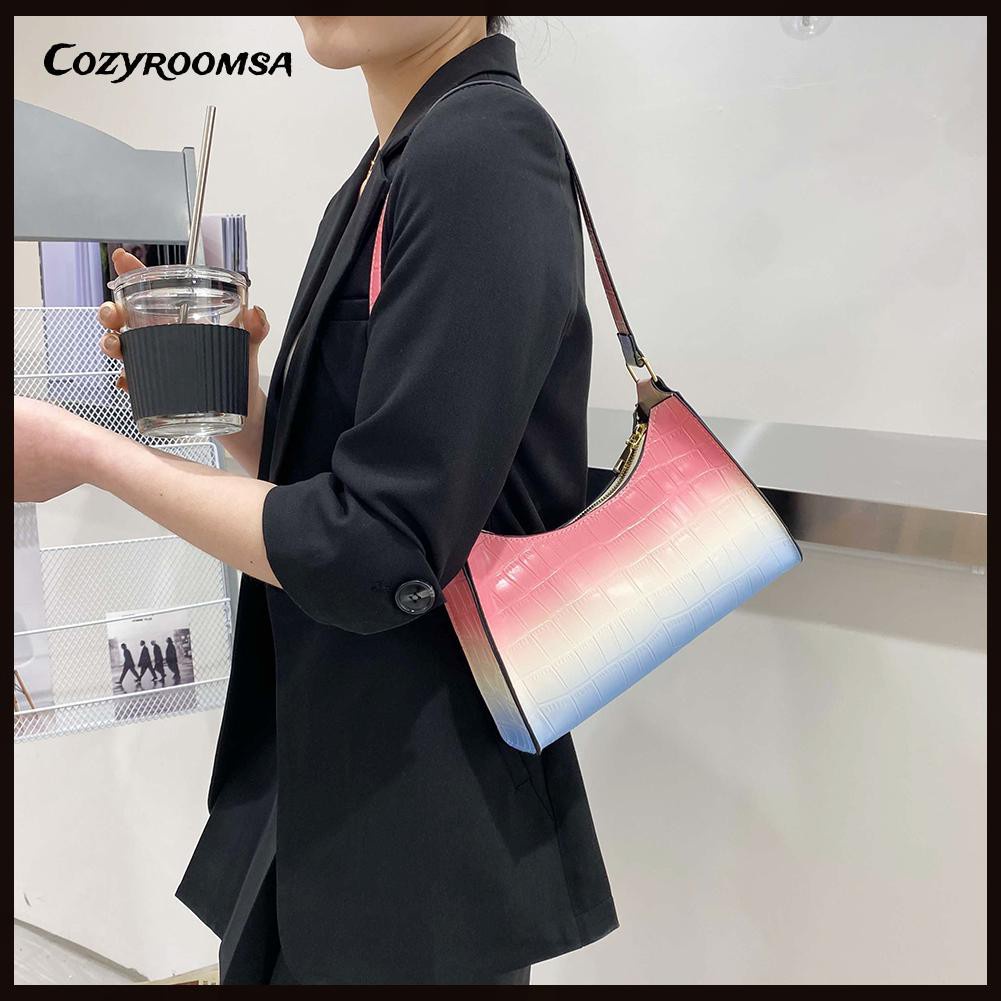 Fashion Women Alligator Pattern Gradient PU Underarm Bag Hobos Handbags