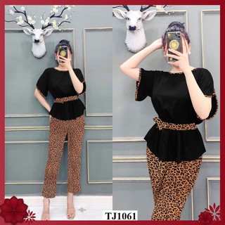 Đồ Bộ Nữ 🎁FREESHIP🎁 bộ quần dài beo áo phối viền kèm belt xinh xắn TJ1061