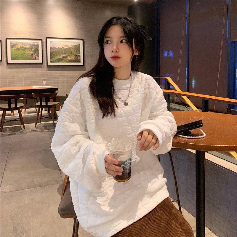 Áo sweater tay dài dáng rộng phong cách thu đông Hàn Quốc cho nữ