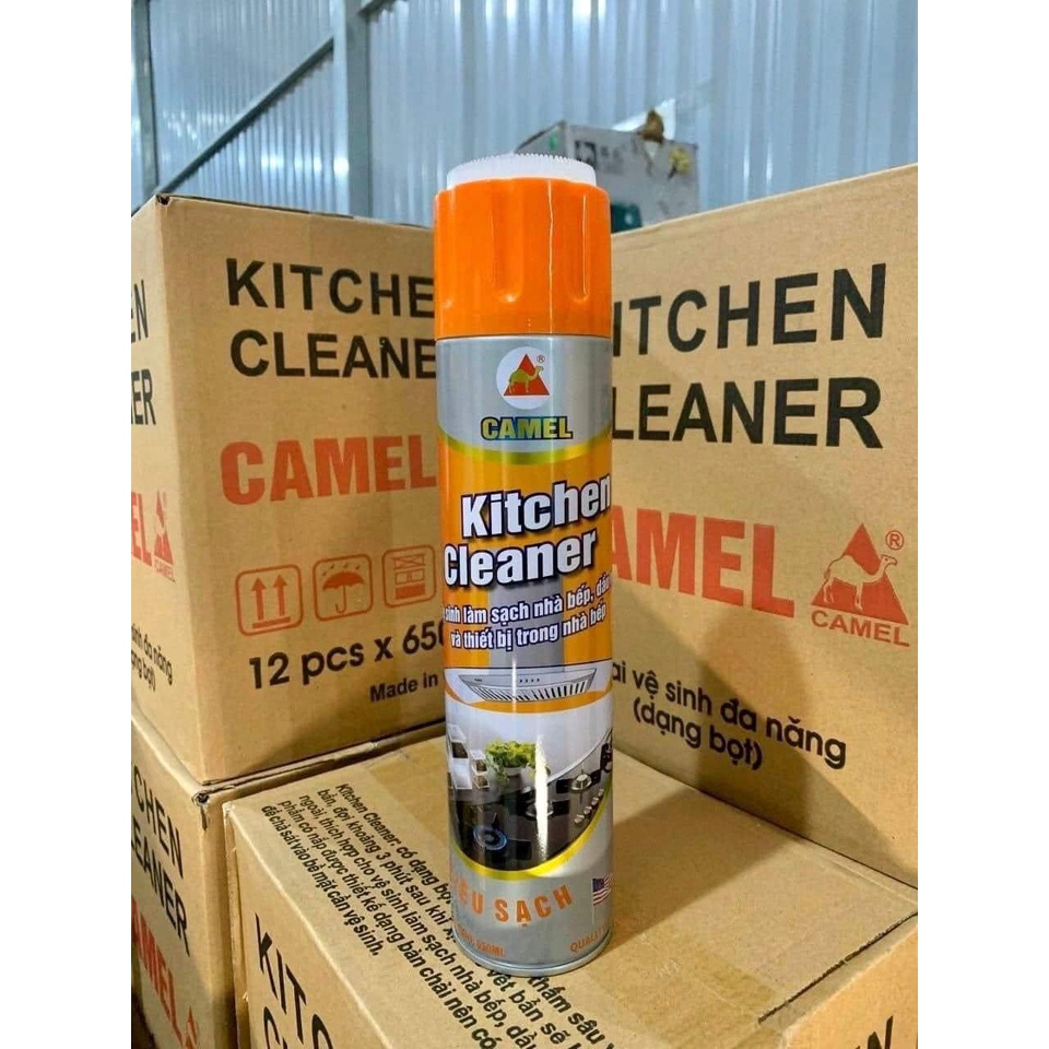 Chai xịt bếp siêu sạch màu cam 650ml kèm đầu cọ bàn chải